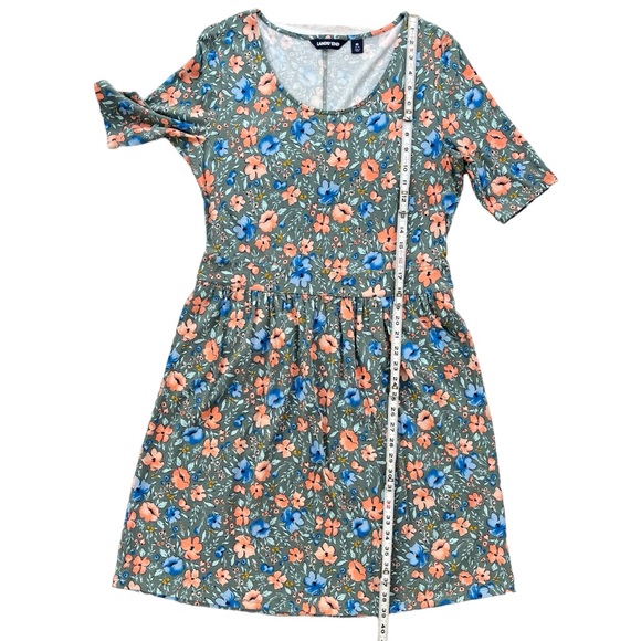 Lands’ End Womens Medium Gray Blue Orange Floral Short Sleeve Midi T-shirt Dress - Picture 4 of 16